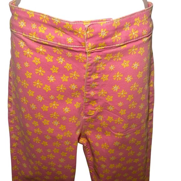 Zara Floral Straight Leg Ankle Jeans Coral Pink Yellow Flowers Size 6 - Picture 5 of 6